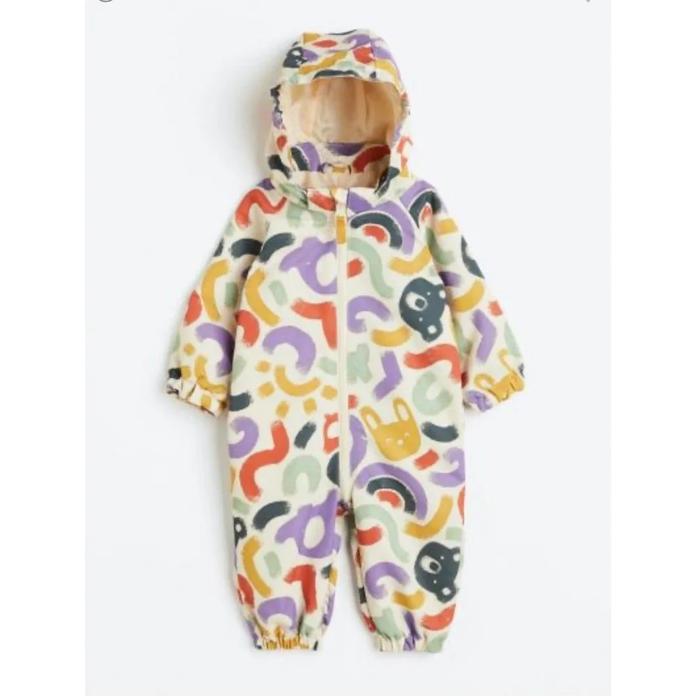 HM Kids Abstract Print Hooded Shell Suit 12-18M Multicolor One Piece Rain Suit
